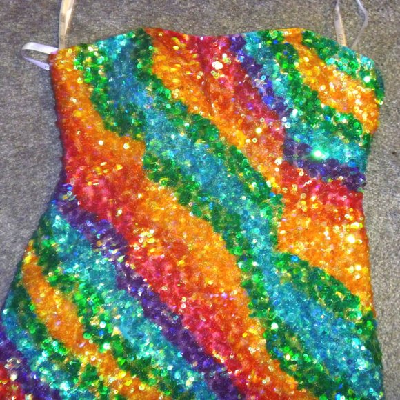 Gigi Pride Rainbow Sequin Short Prom Pageant Dress 6 - Picture 3 of 3